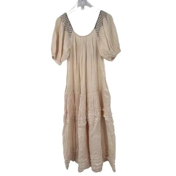 Free People Sunday Stroll Maxi Dress Buttondown Oversized Embroidered S B1487 - Picture 3 of 5